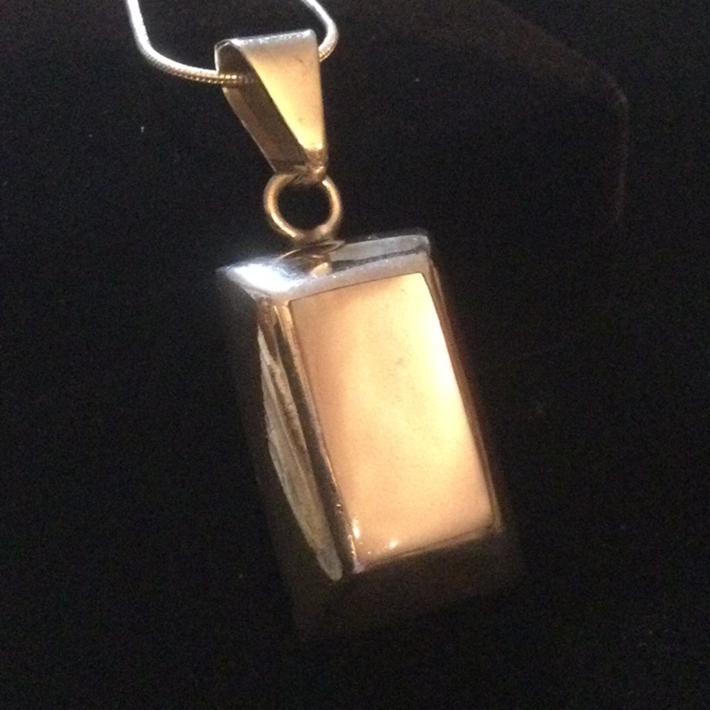 Heavy Solid Sterling Silver Mother Of Pearl Ingot Necklace